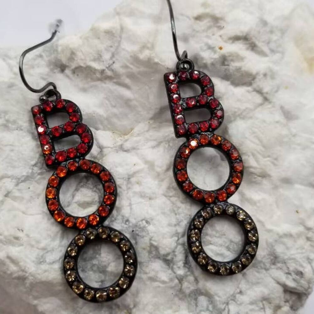 Halloween Boo Crystal Dangle Earrings